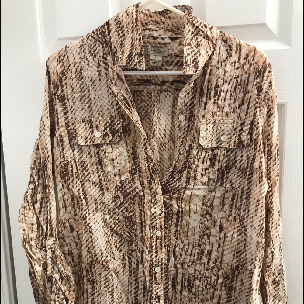 Lucky Brand Snake Print Long Sleeve Cotton Top Sz L